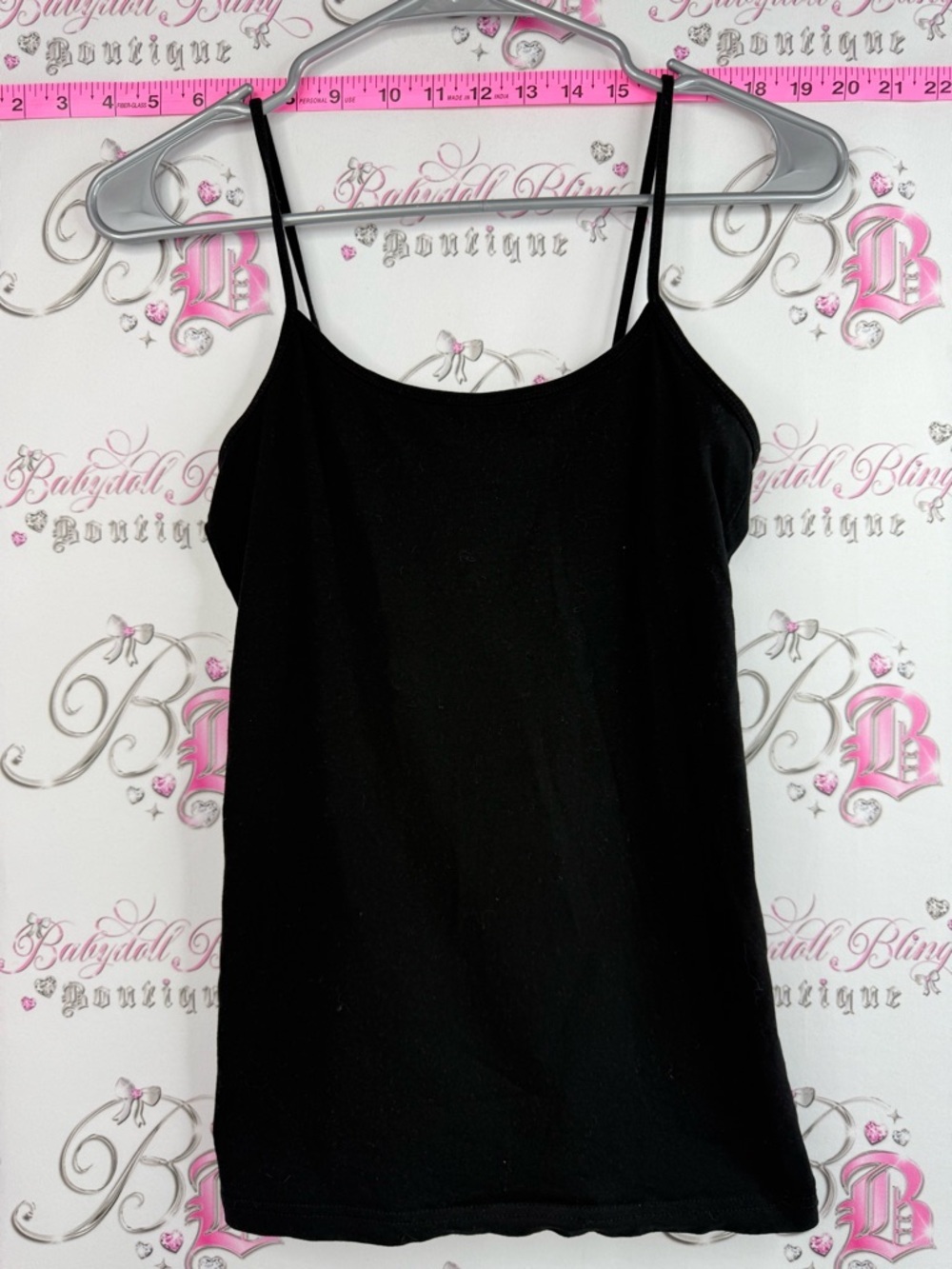 Camisole tank top plain stretchy Black Women's Spaghetti Strap Tank Top